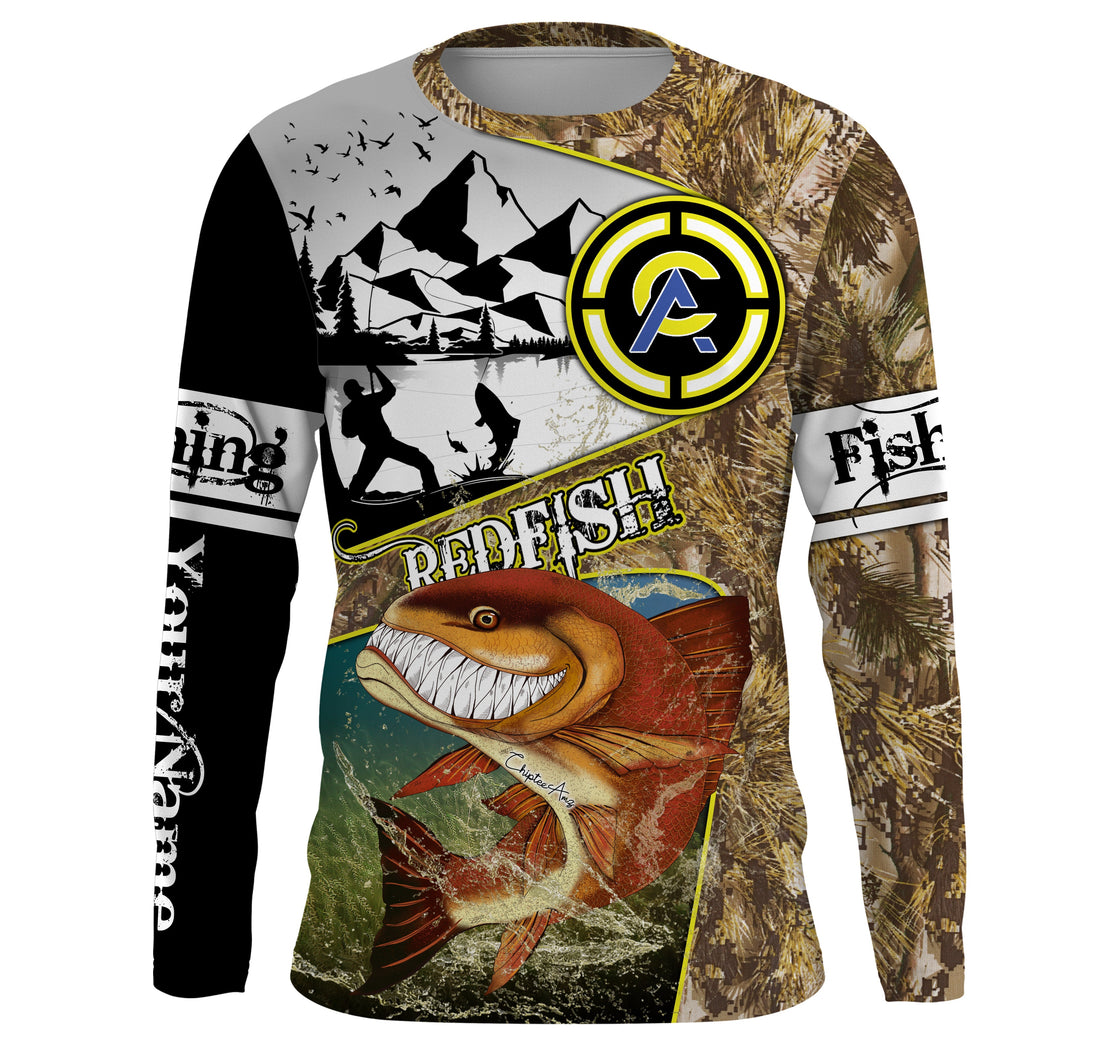 Redfish fishing camo custom name with funny Redfish angry ChipteeAmz's art UV protection AT018