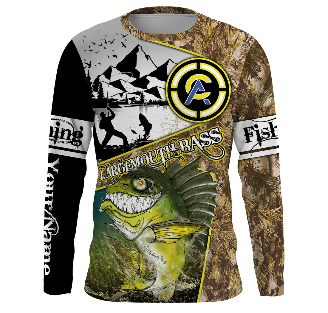 Largemouth Bass fishing camo custom name with funny Bass angry ChipteeAmz's art UV protection AT017