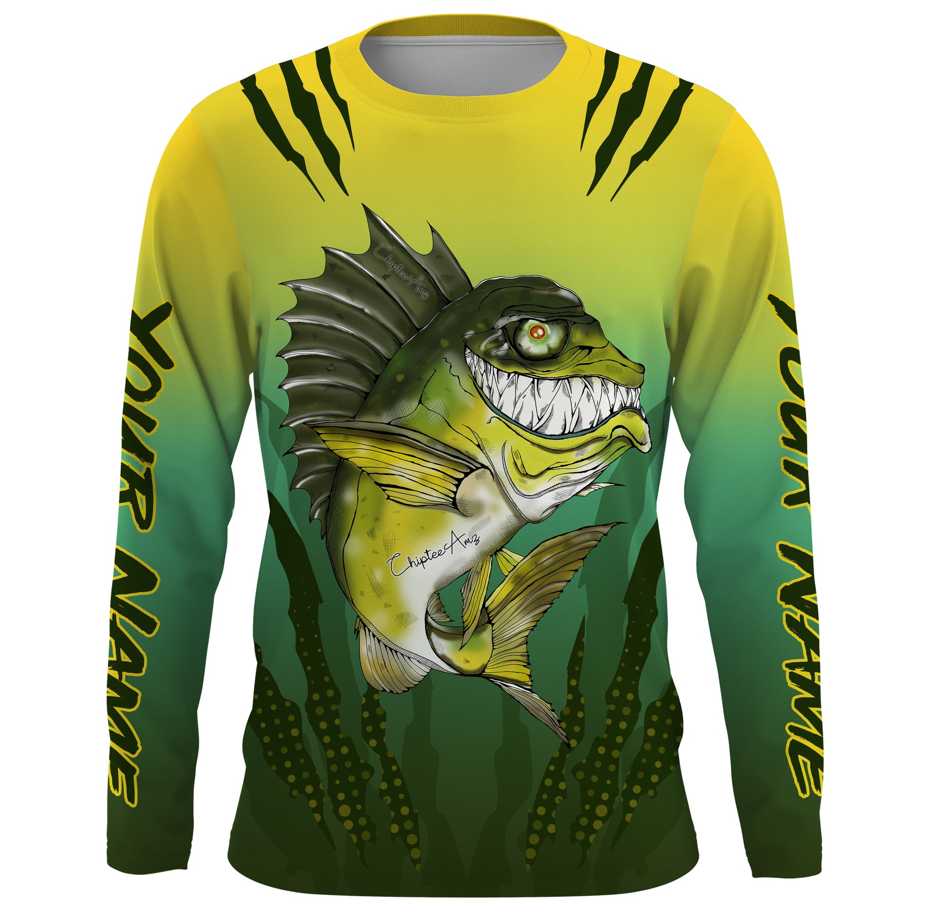 Largemouth Bass fishing custom name with angry bass ChipteeAmz's art UV protection AT023