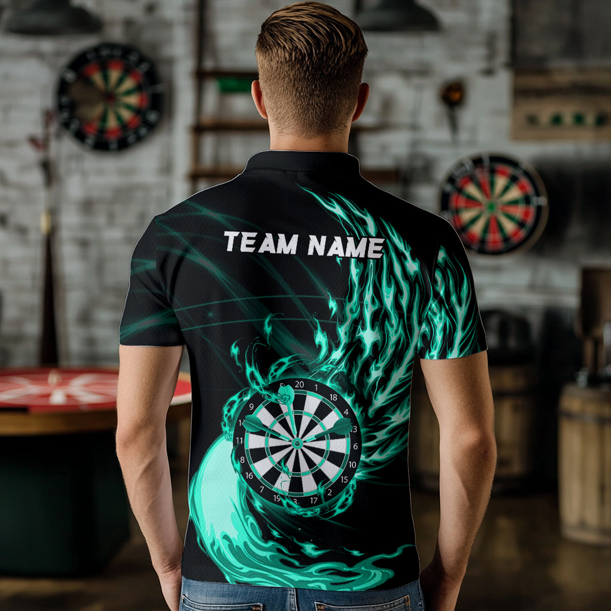 Turquoise Fire Flame Dartboard Darts and Custom Dart Dart