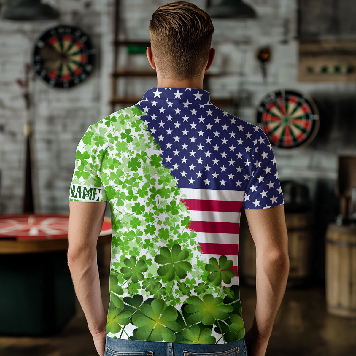 American flag St Patrick day shamrock pattern custom St Patrick Team Darts NQS9582