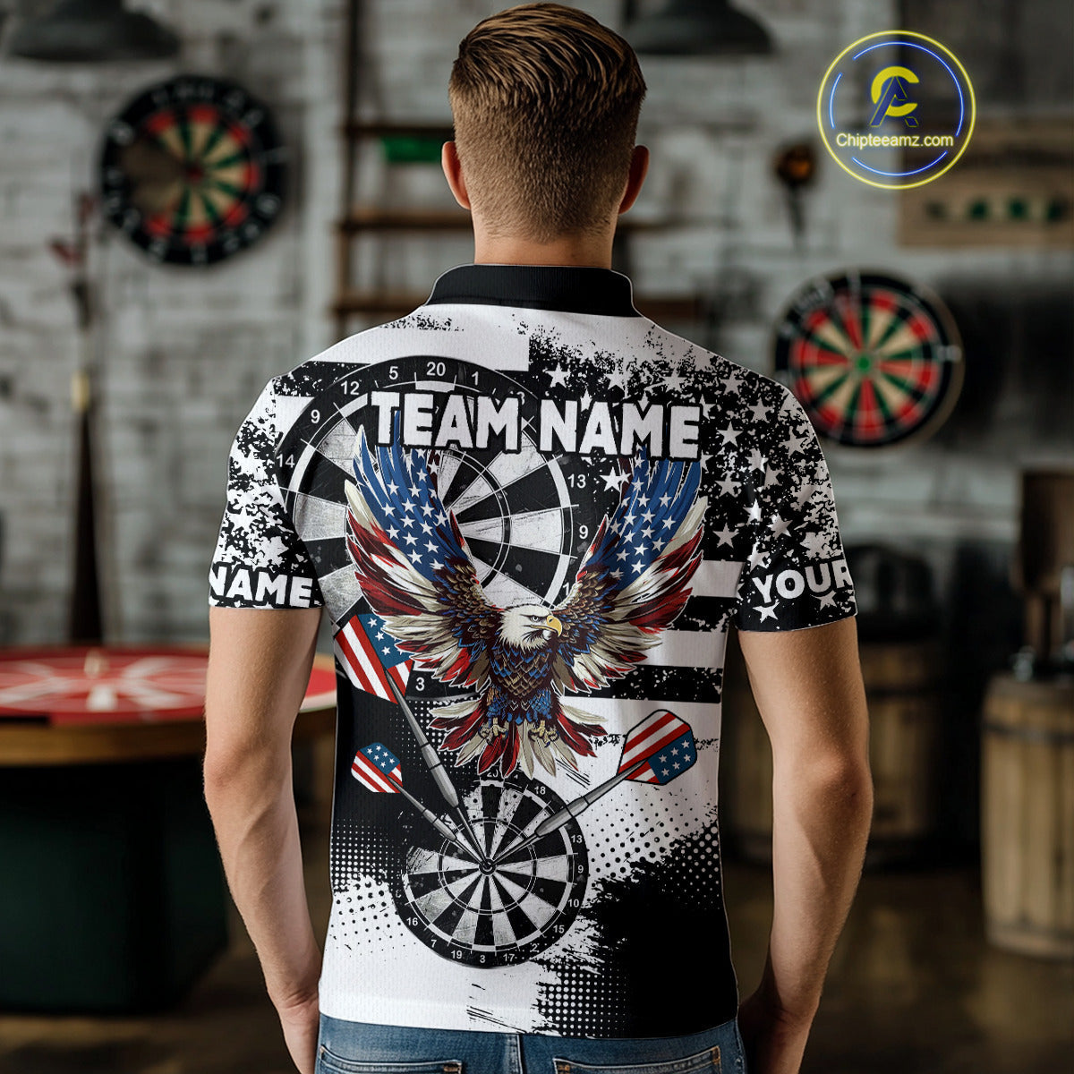 Custom Dart, Grunge Eagle American Flag Black White, Darts