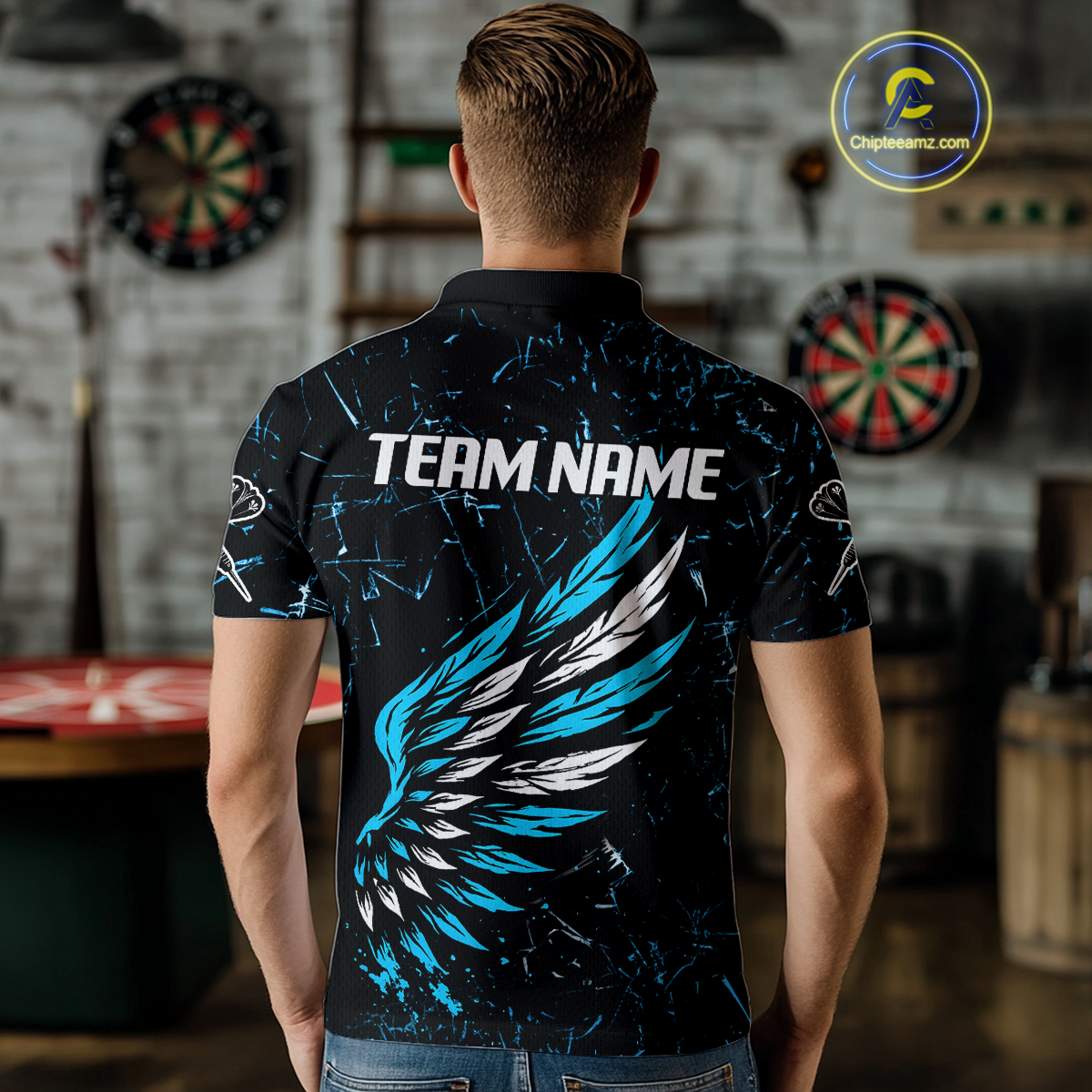 Custom White-Blue Wings Grunge Style Dart, Dart Team NYN0110