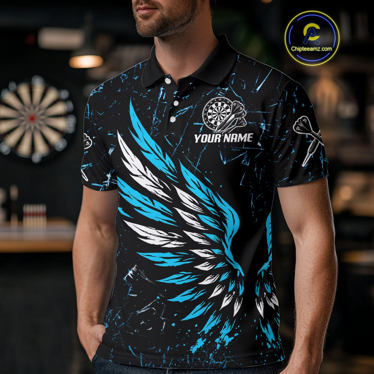 Custom White-Blue Wings Grunge Style Dart, Dart Team NYN0110