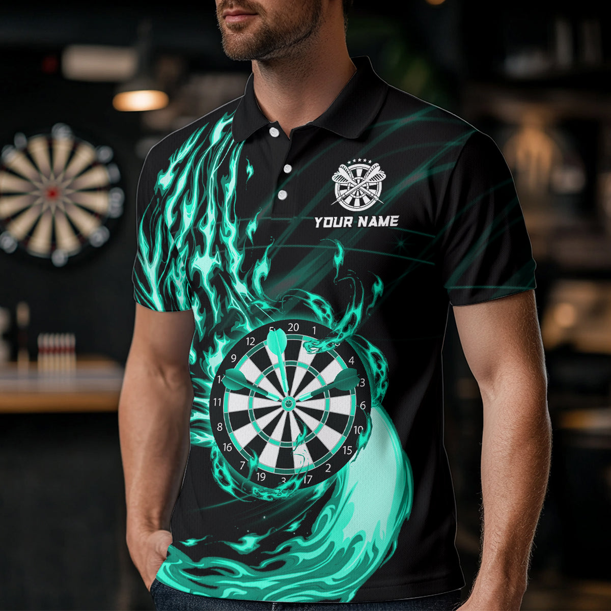 Turquoise Fire Flame Dartboard Darts and Custom Dart Dart