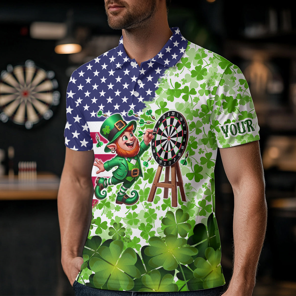 American flag St Patrick day shamrock pattern custom St Patrick Team Darts NQS9582