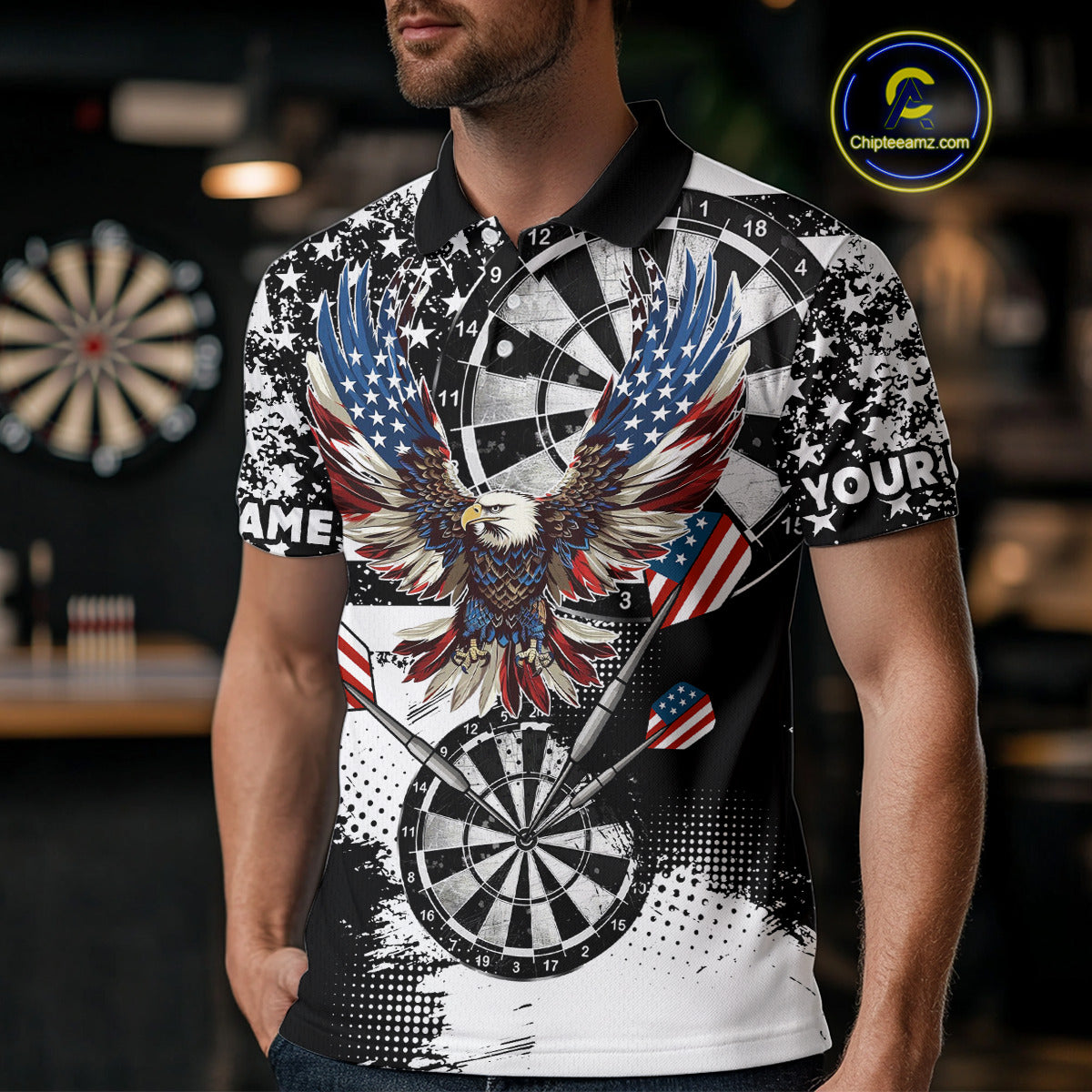 Custom Dart, Grunge Eagle American Flag Black White, Darts