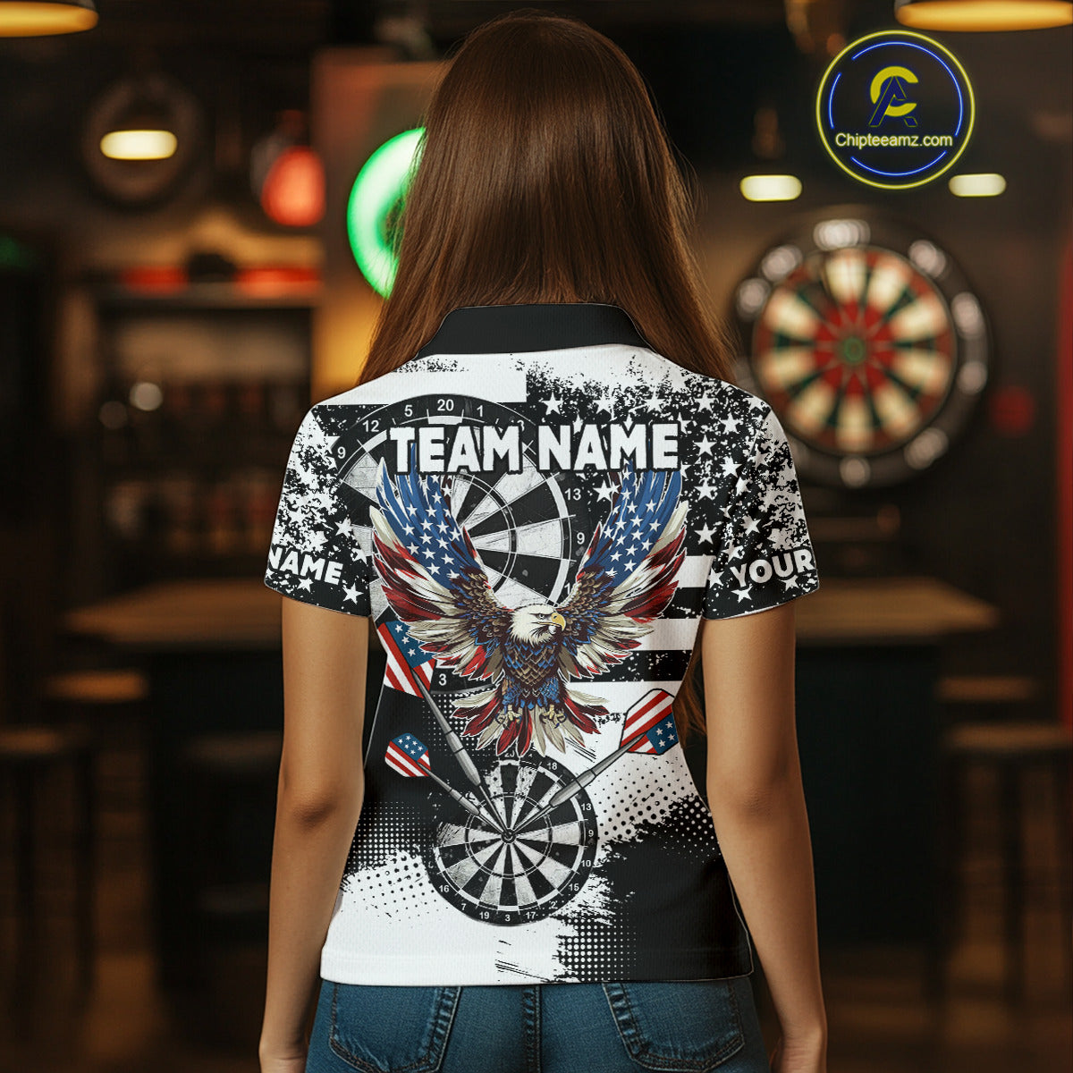 Custom Dart, Grunge Eagle American Flag Black White, Darts