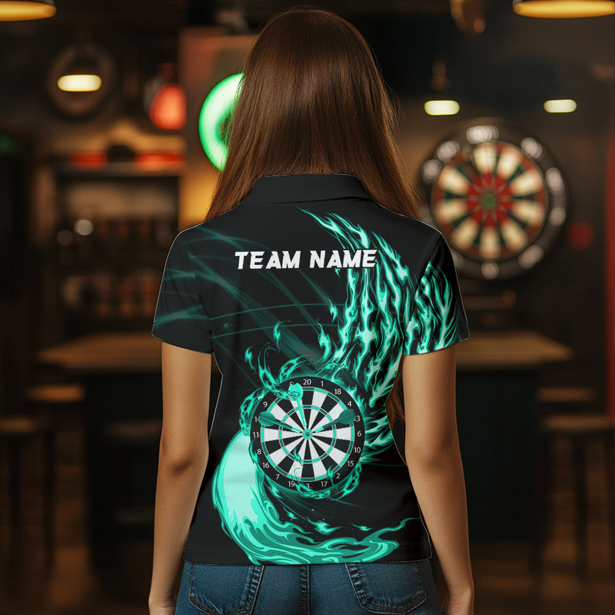 Turquoise Fire Flame Dartboard Darts and Custom Dart Dart