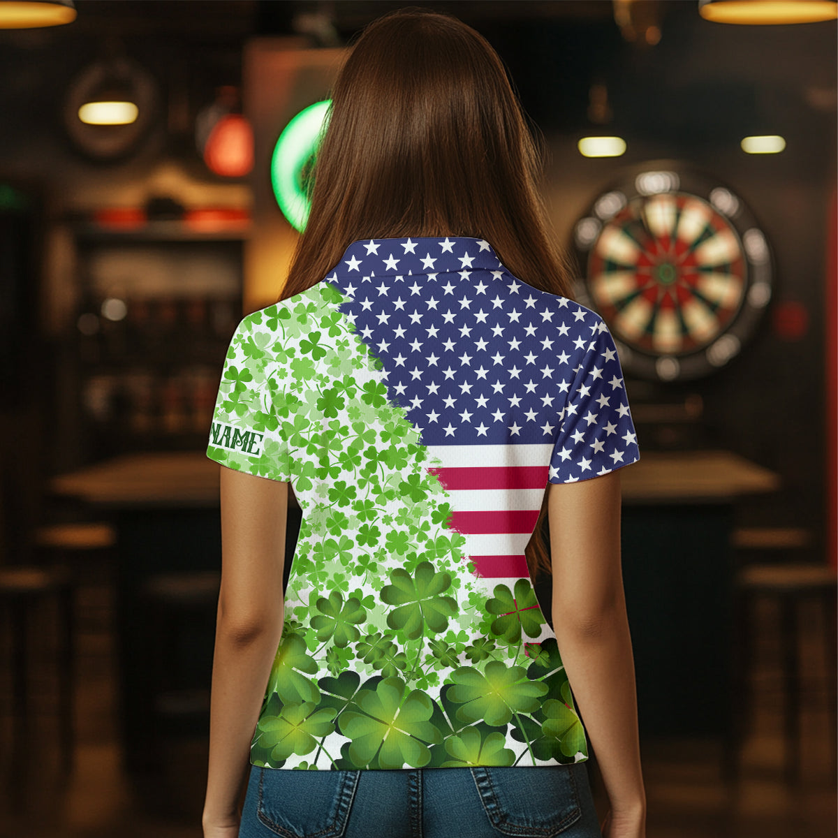 American flag St Patrick day shamrock pattern custom St Patrick Team Darts NQS9582