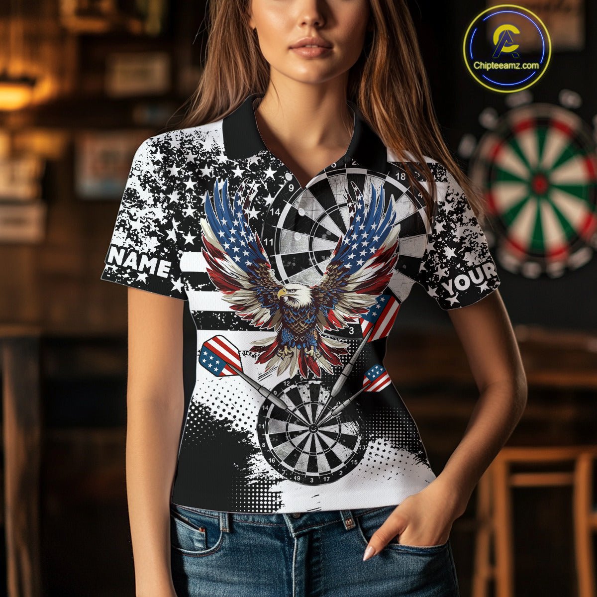 Custom Dart, Grunge Eagle American Flag Black White, Darts