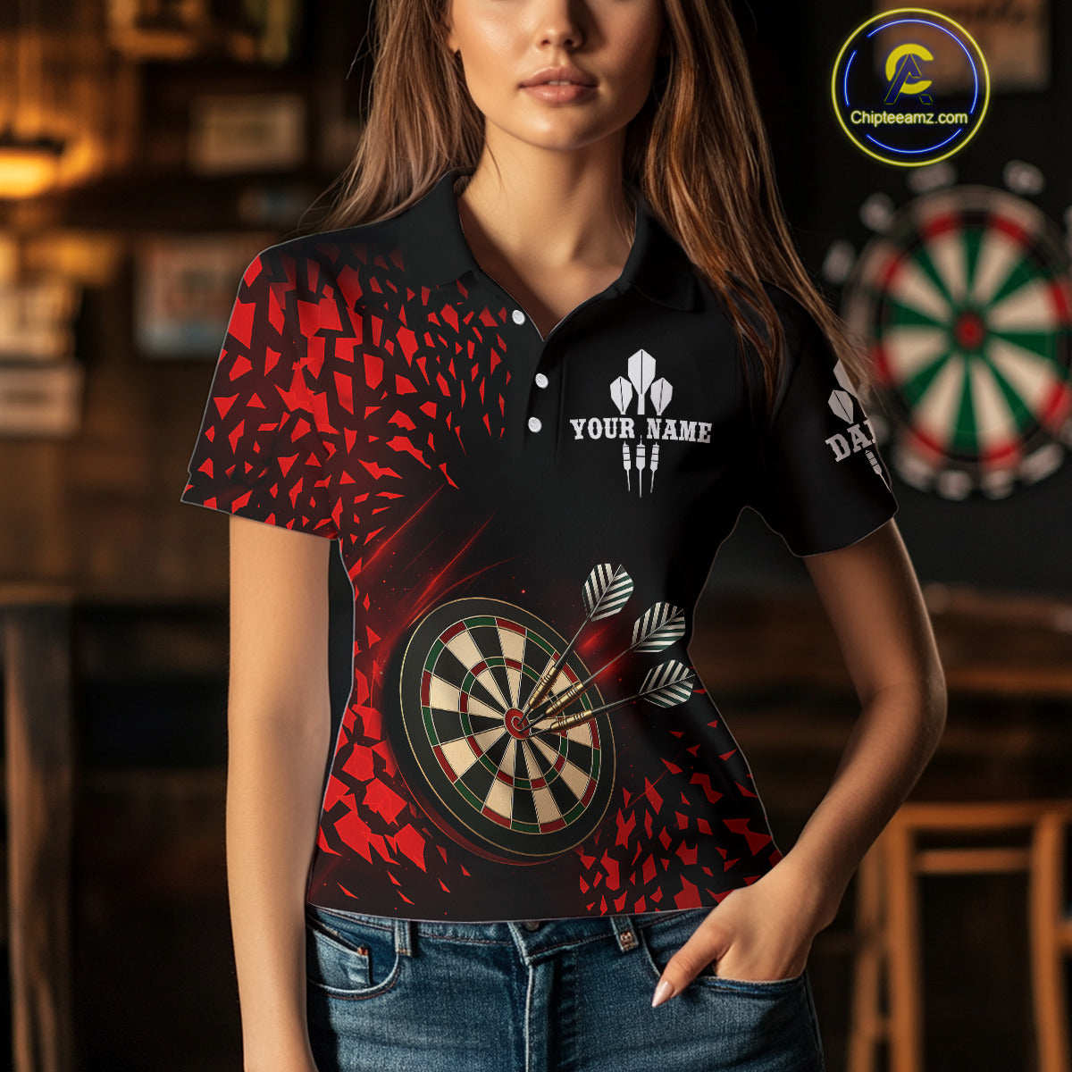 Custom Dart - 3D Dartboard With Red Geometric Shards, Dart Team NYN0248