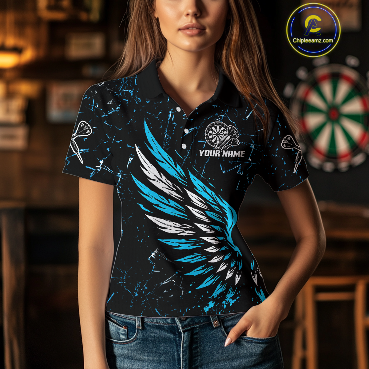 Custom White-Blue Wings Grunge Style Dart, Dart Team NYN0110