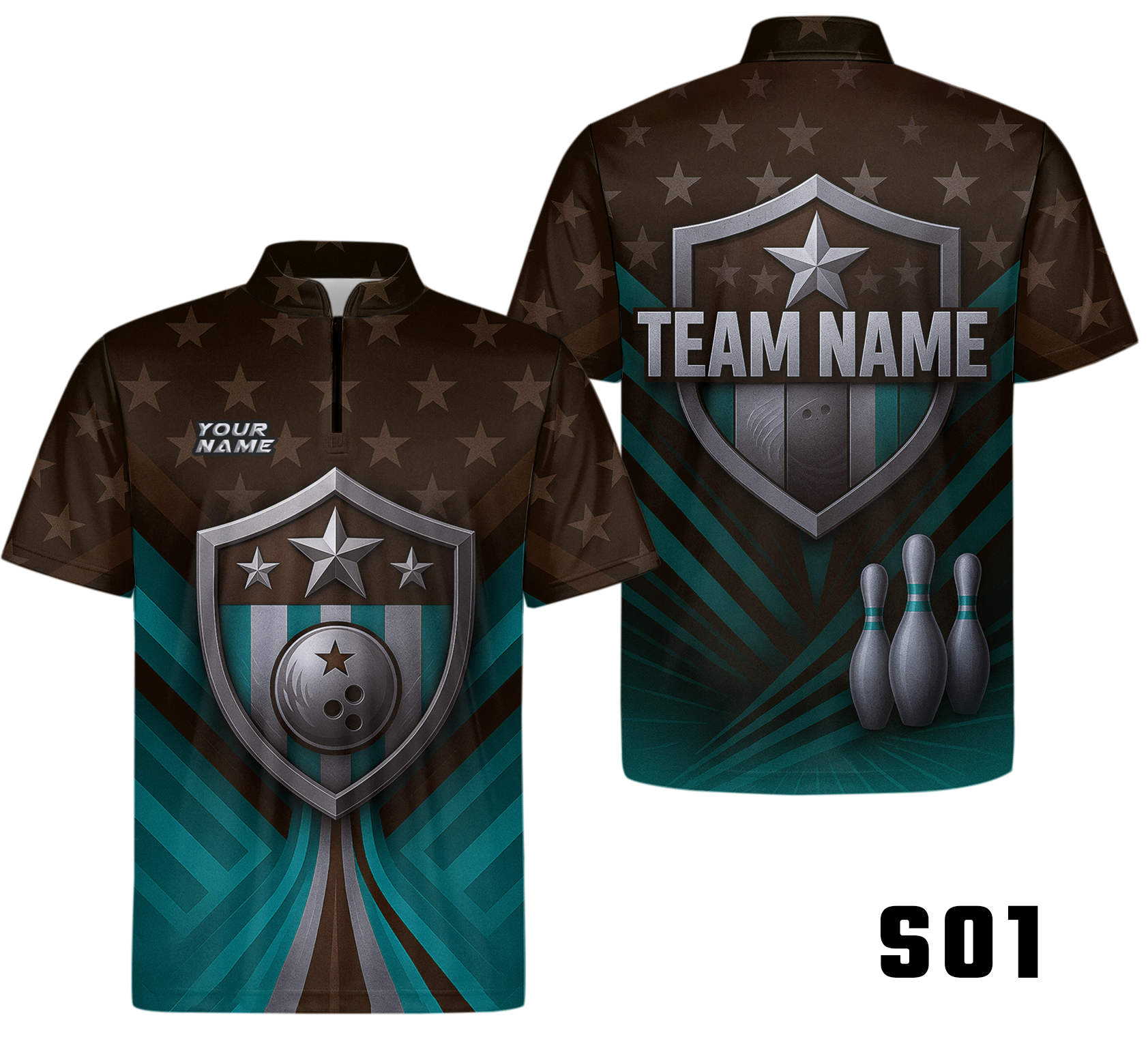 American Flag Shield Emblem Bowling Jersey