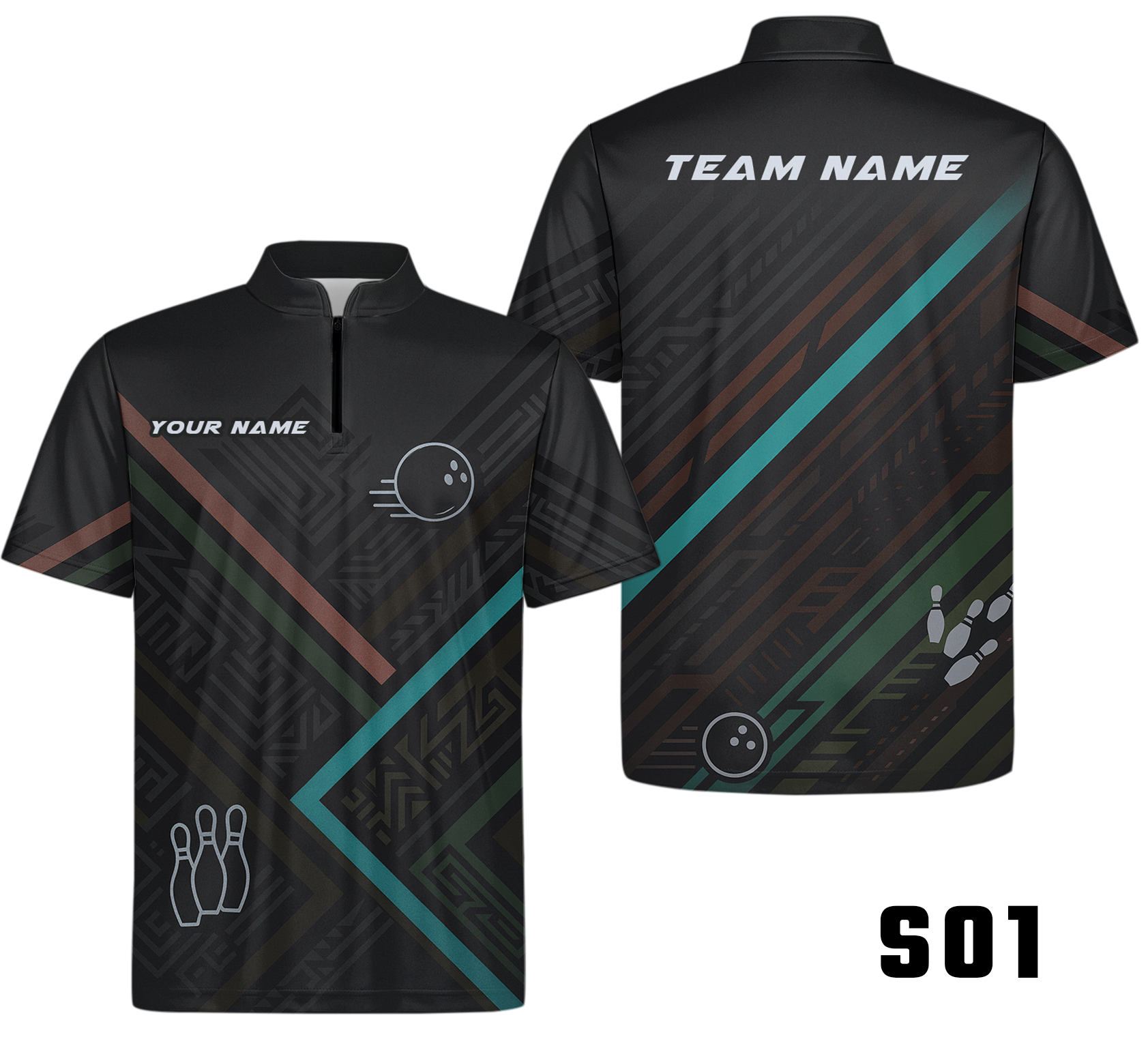Modern Geometric Angular Stripes Bowling Jersey