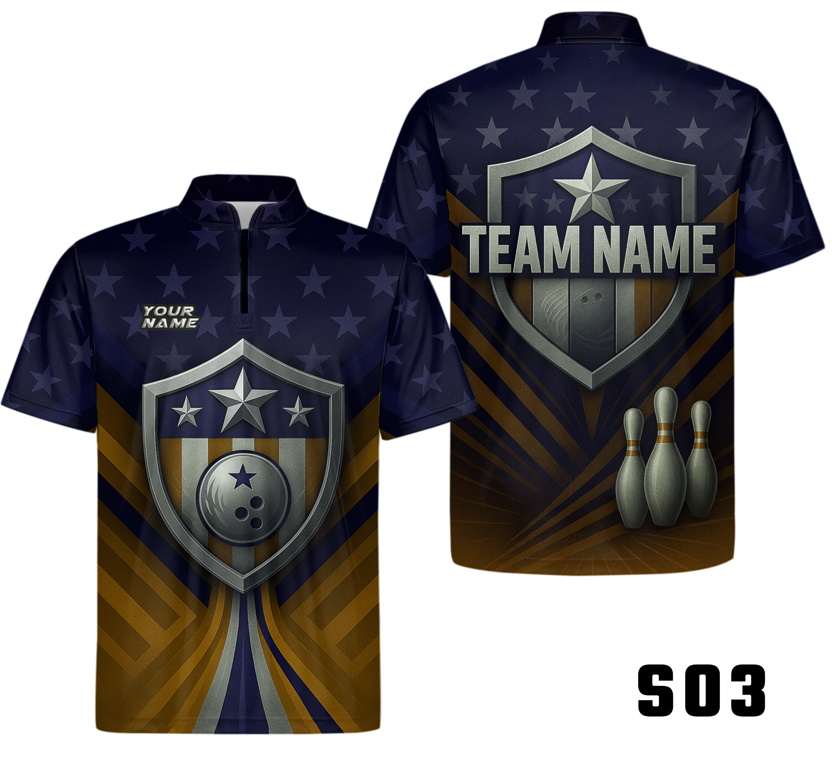 American Flag Shield Emblem Bowling Jersey