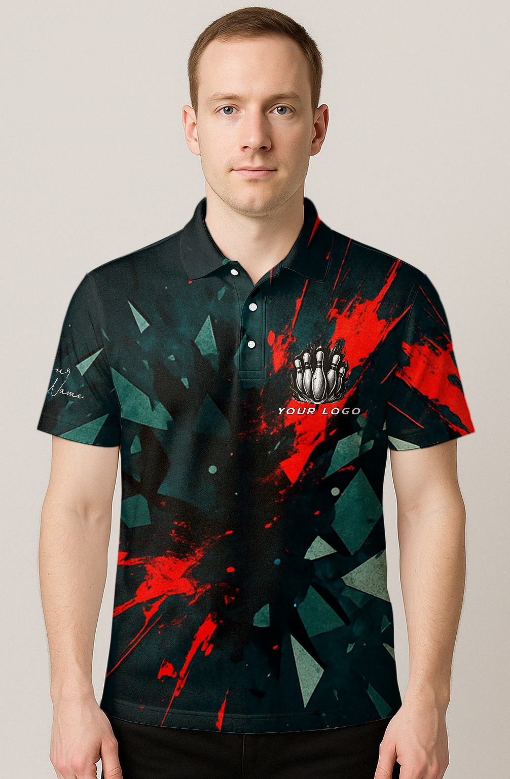 Explosive Geometric Crimson Impact Bowling Jersey
