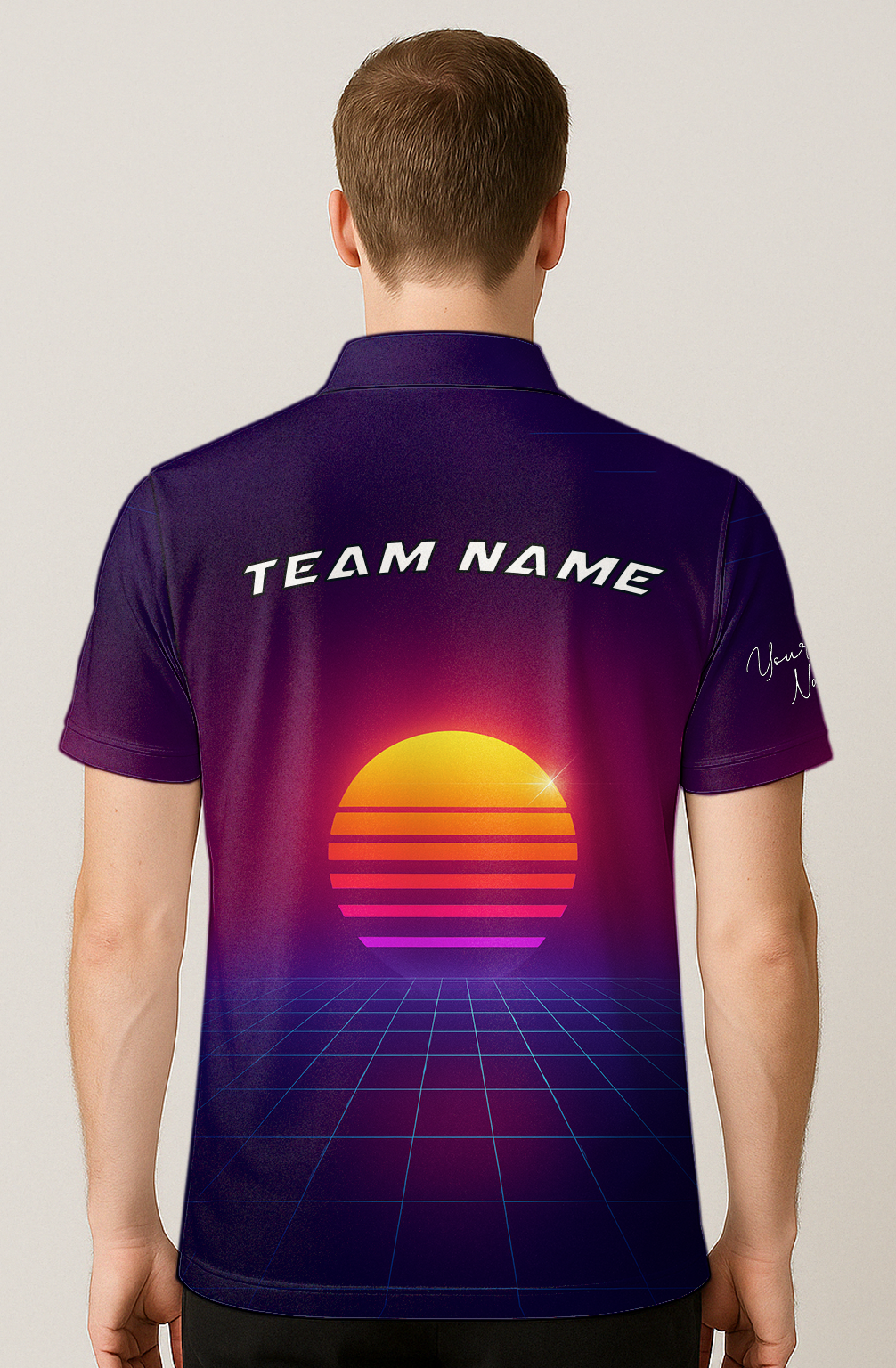 Retro Sunset Grid Lines Bowling Jersey