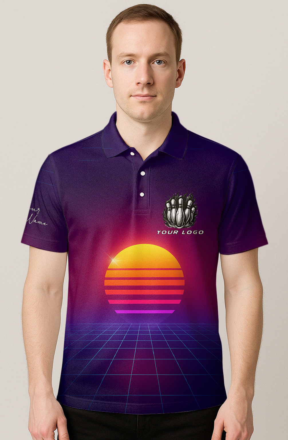 Retro Sunset Grid Lines Bowling Jersey