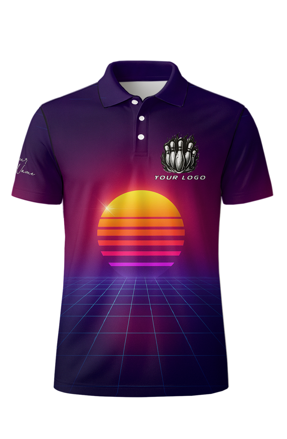 Retro Sunset Grid Lines Bowling Jersey