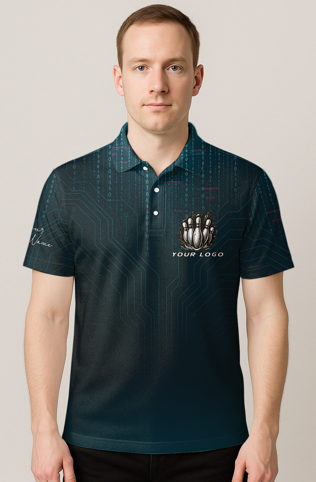 Digital Circuit Matrix Rain Bowling Jersey