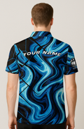 Swirling Azure Crackled Grid Bowling Jersey
