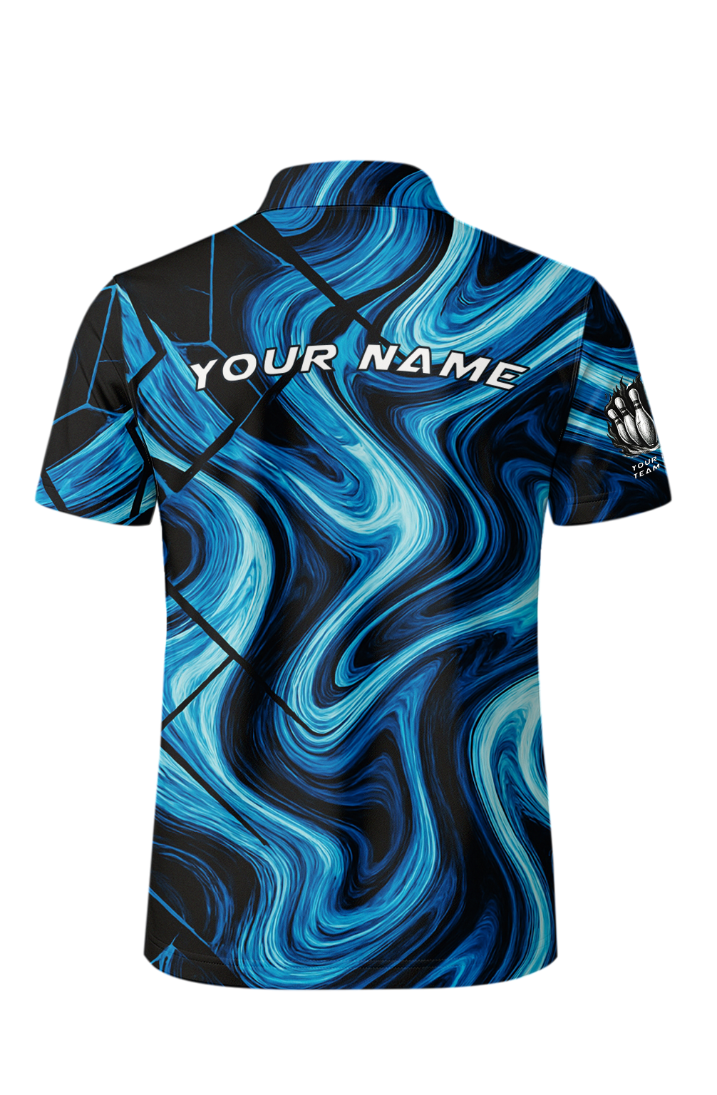 Swirling Azure Crackled Grid Bowling Jersey