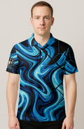 Swirling Azure Crackled Grid Bowling Jersey