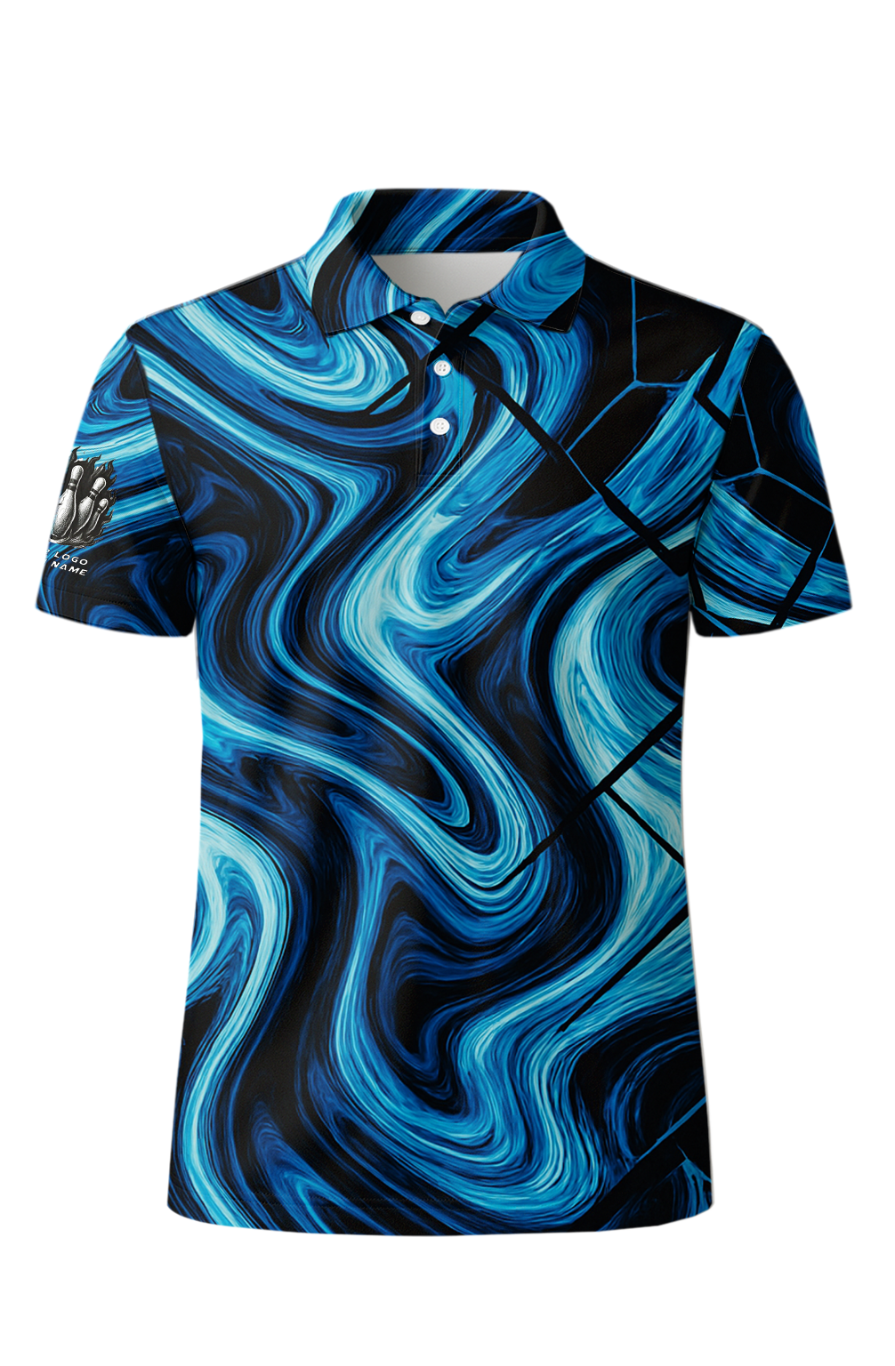 Swirling Azure Crackled Grid Bowling Jersey