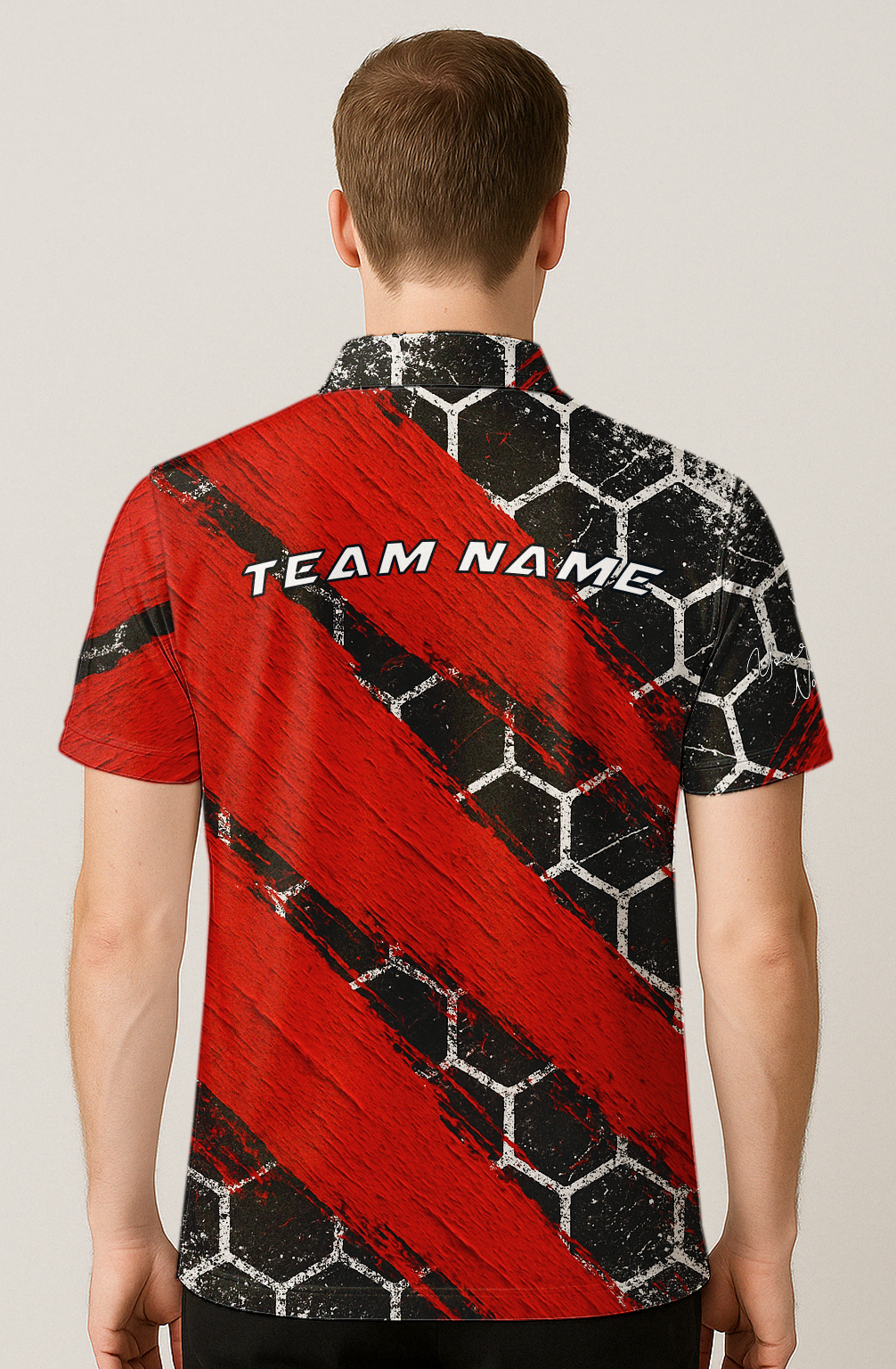 Distressed Crimson Hexagon Strike Bowling Jersey