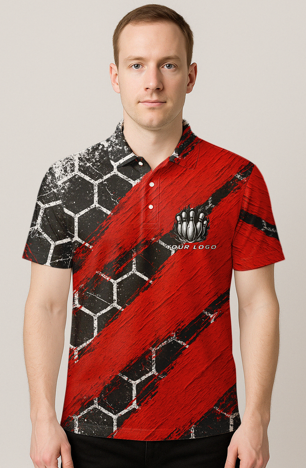 Distressed Crimson Hexagon Strike Bowling Jersey