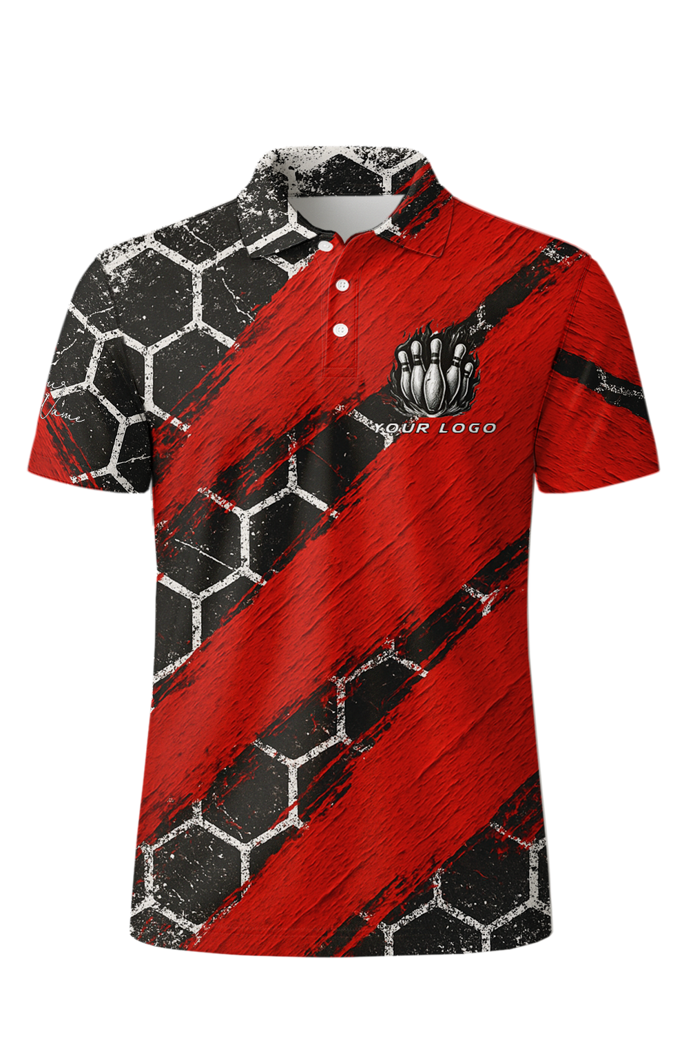 Distressed Crimson Hexagon Strike Bowling Jersey