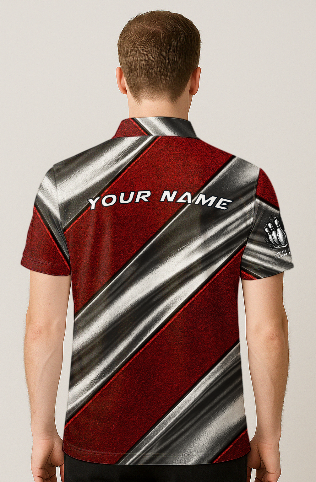 Metallic Red Stripes Glossy Bowling Jersey