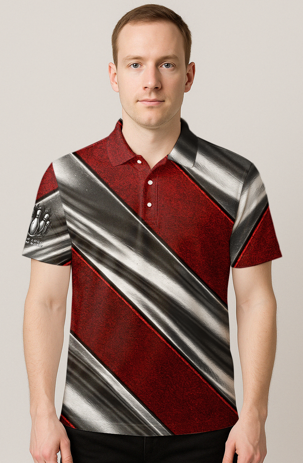 Metallic Red Stripes Glossy Bowling Jersey