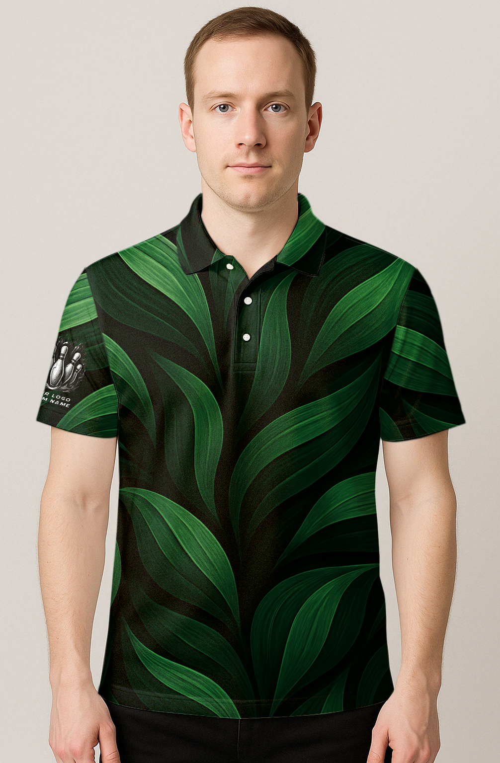 Lush Emerald Leaf Swirls Bowling Jersey