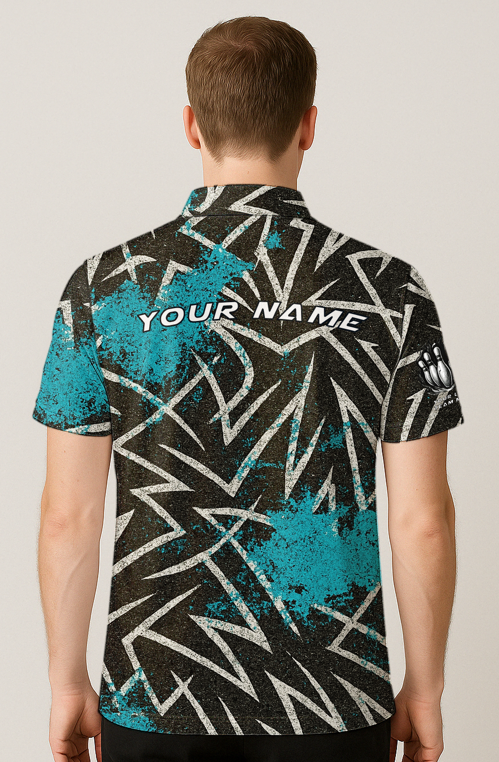 Sharp Fragmented Turquoise Splatter Bowling Jersey