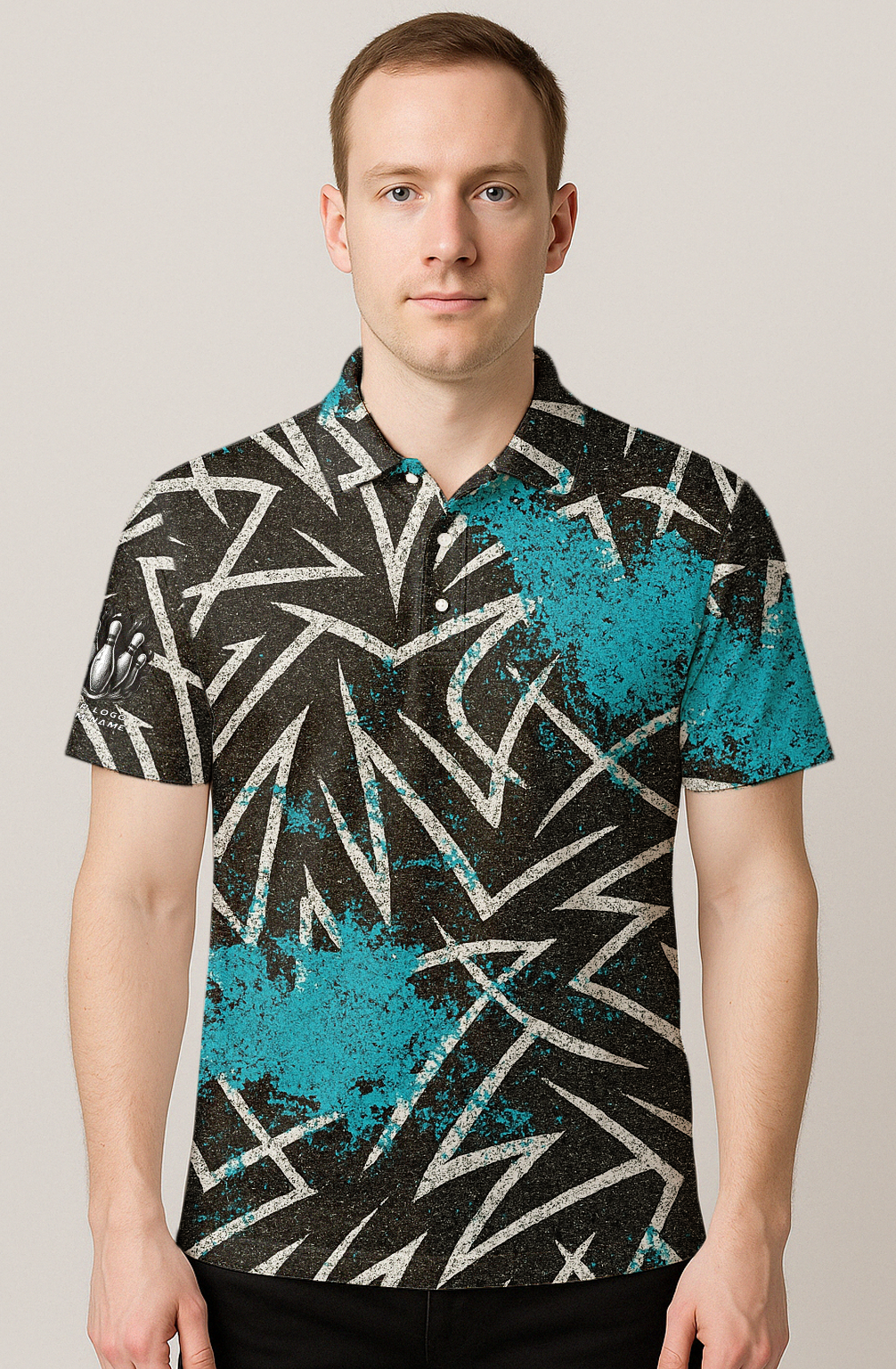 Sharp Fragmented Turquoise Splatter Bowling Jersey