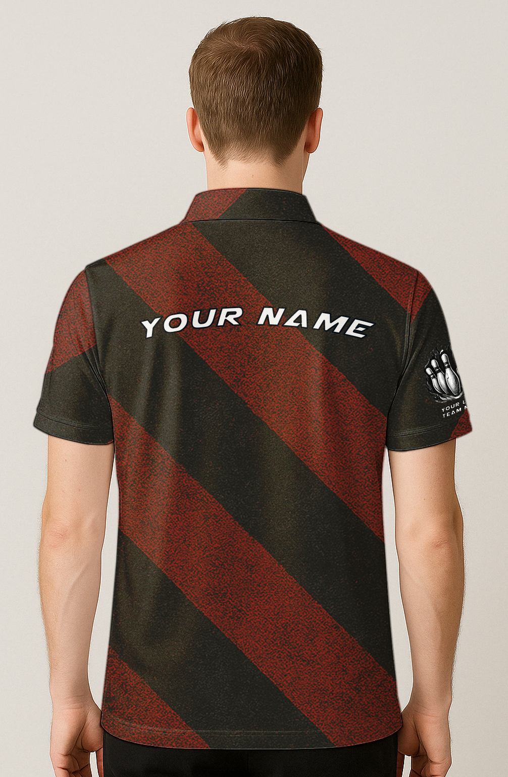 Diagonal Crimson Pinstripe Lanes Bowling Jersey