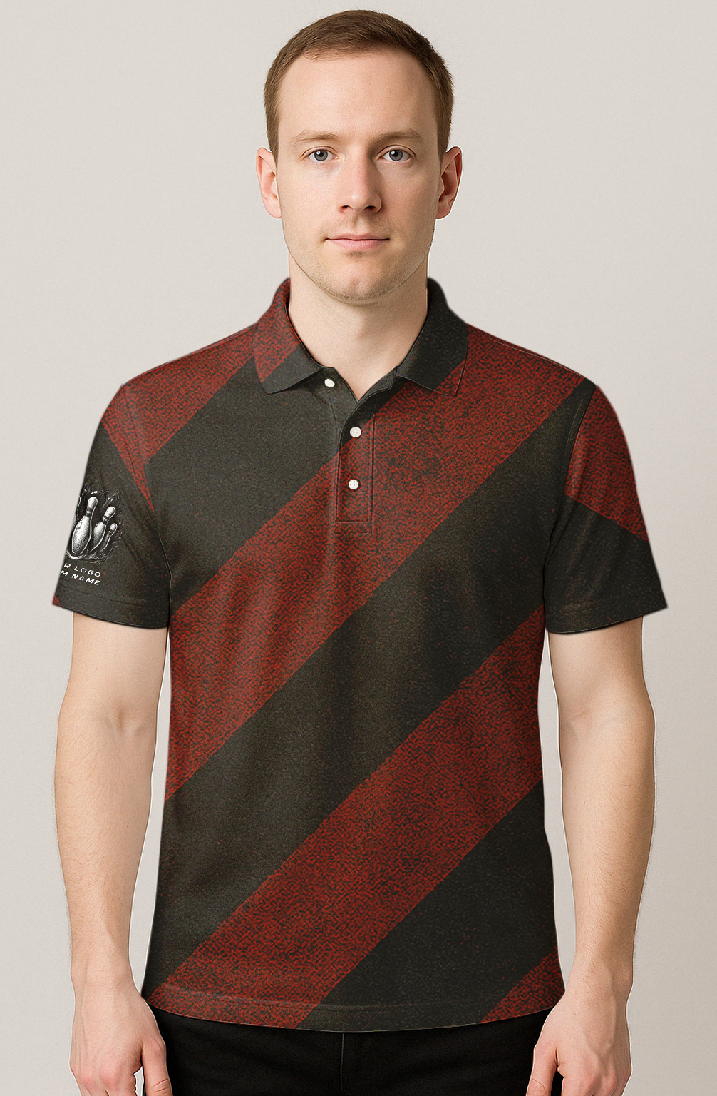 Diagonal Crimson Pinstripe Lanes Bowling Jersey