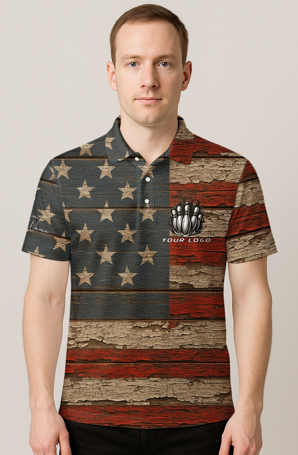 Distressed Wood American Flag Bowling Jersey