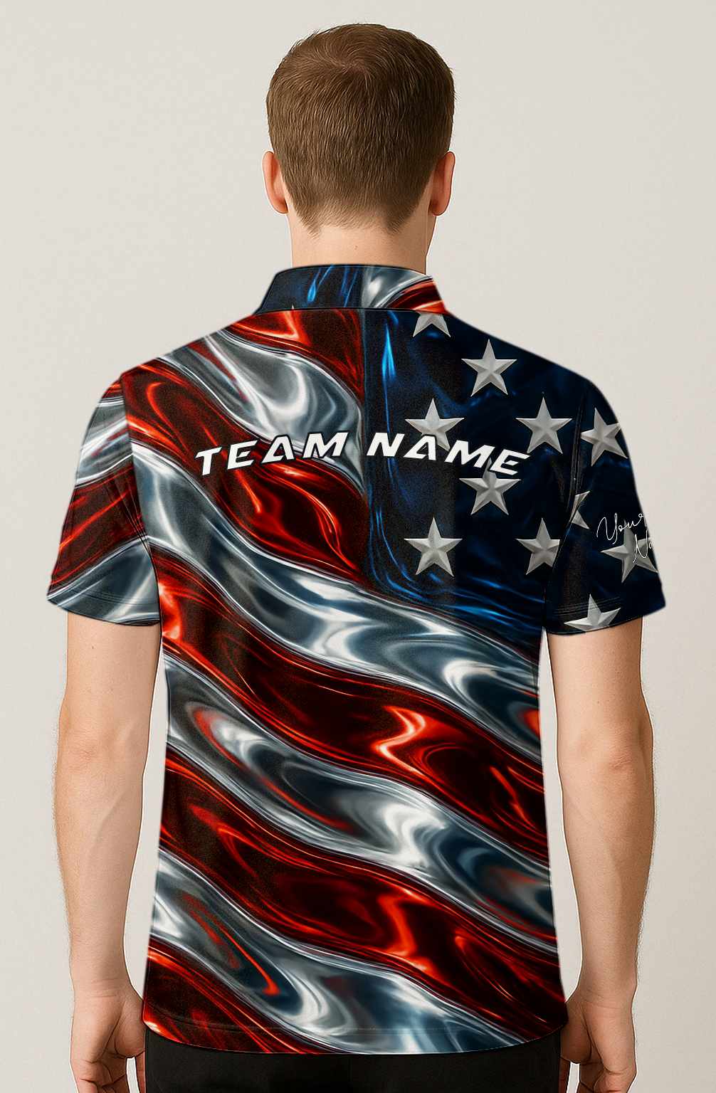 Patriotic Metallic Wavy USA Bowling Jersey