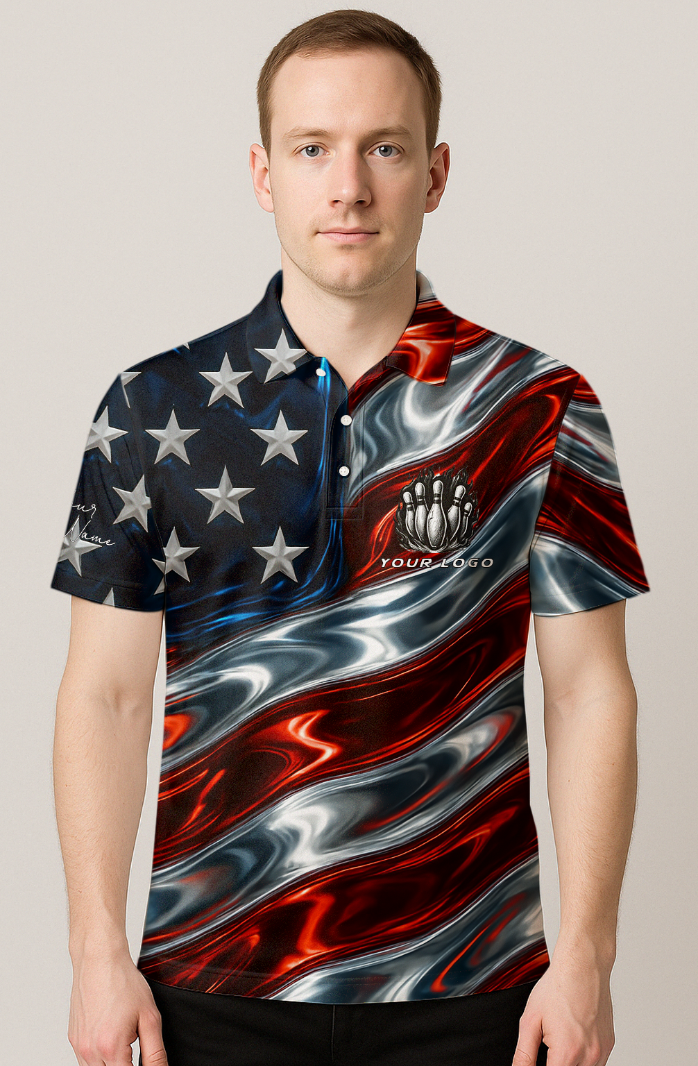 Patriotic Metallic Wavy USA Bowling Jersey