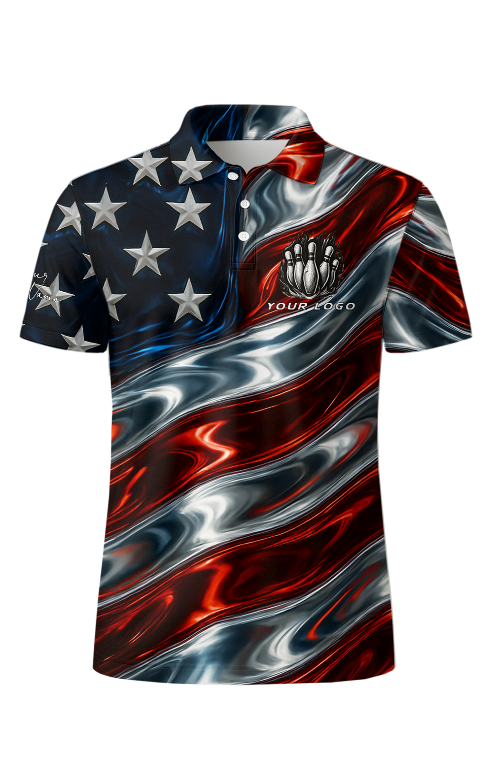 Patriotic Metallic Wavy USA Bowling Jersey