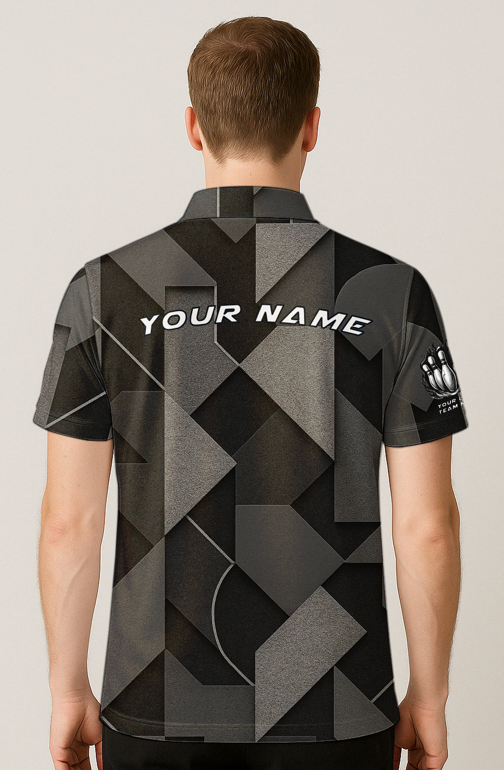 Monochrome Geometric Puzzle Pieces Bowling Jersey