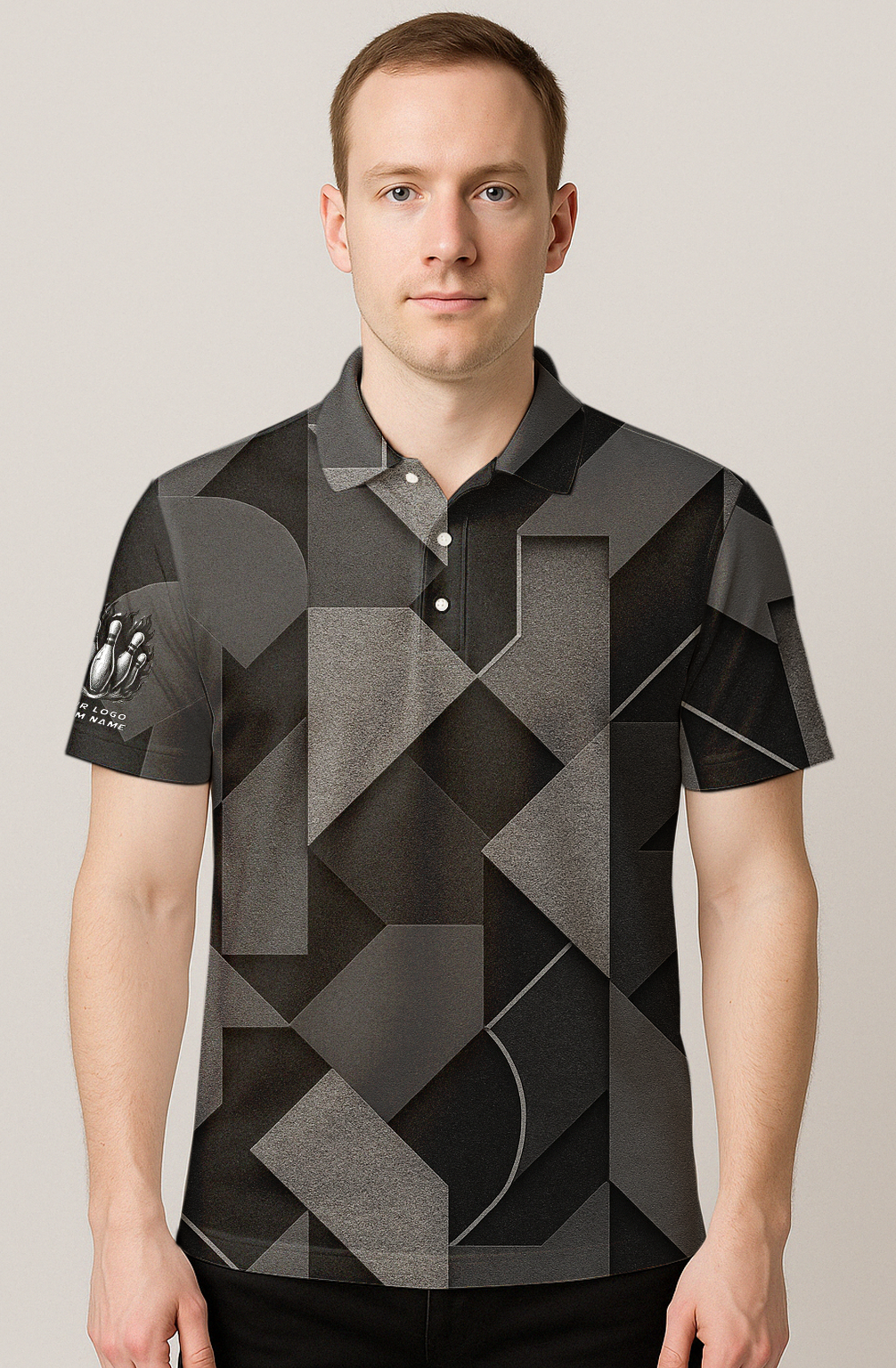 Monochrome Geometric Puzzle Pieces Bowling Jersey