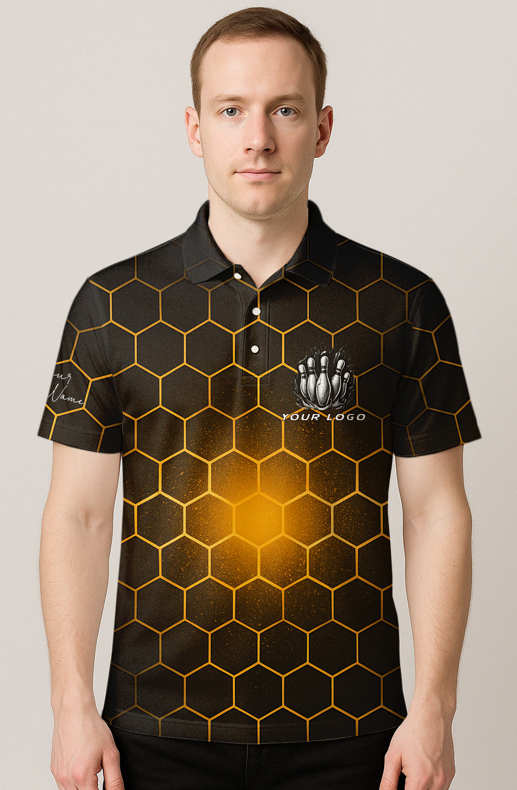 Geometric Honeycomb Gold Radiance Bowling Jersey