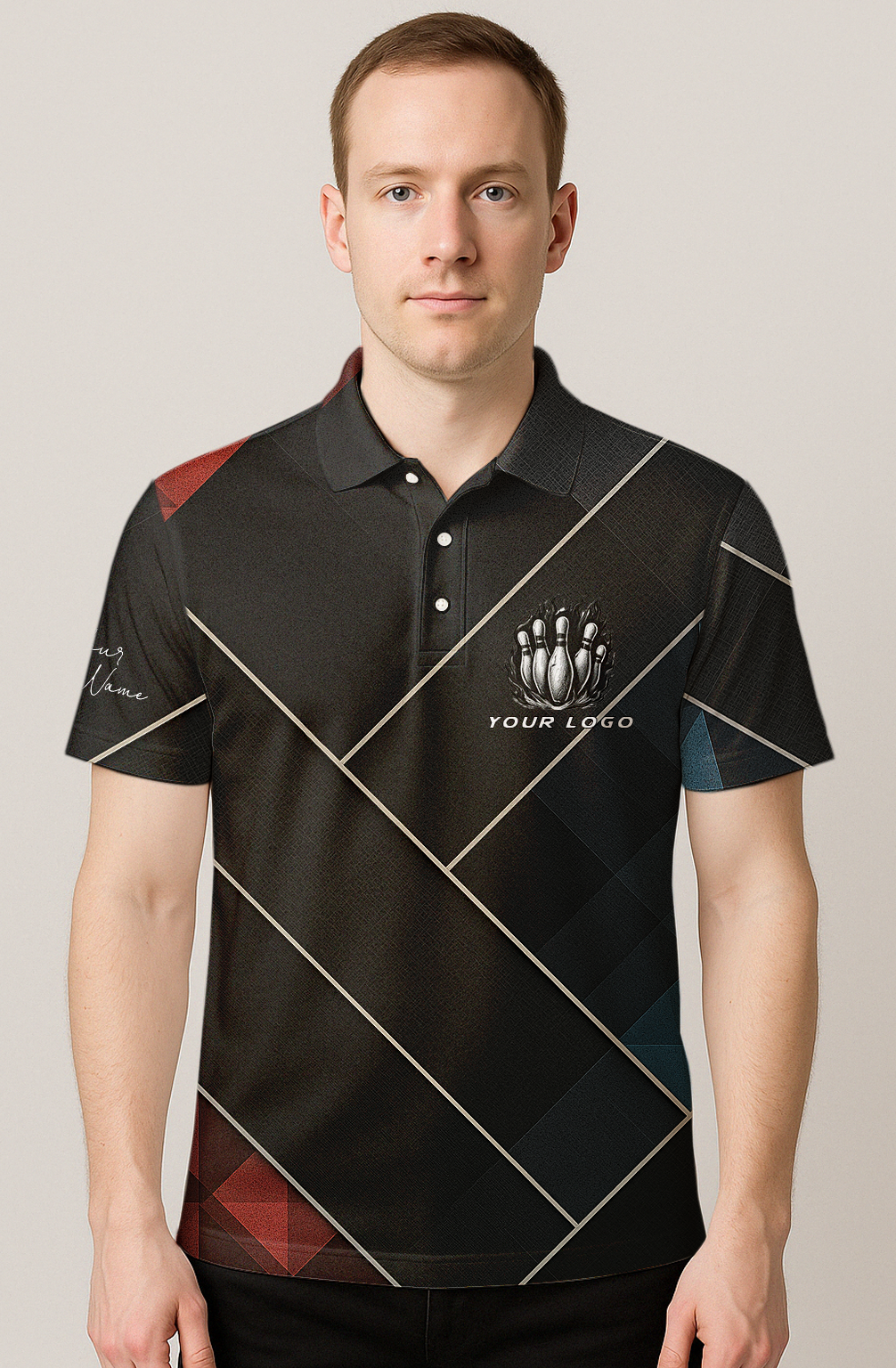 Geometric Red And Blue Slices Bowling Jersey