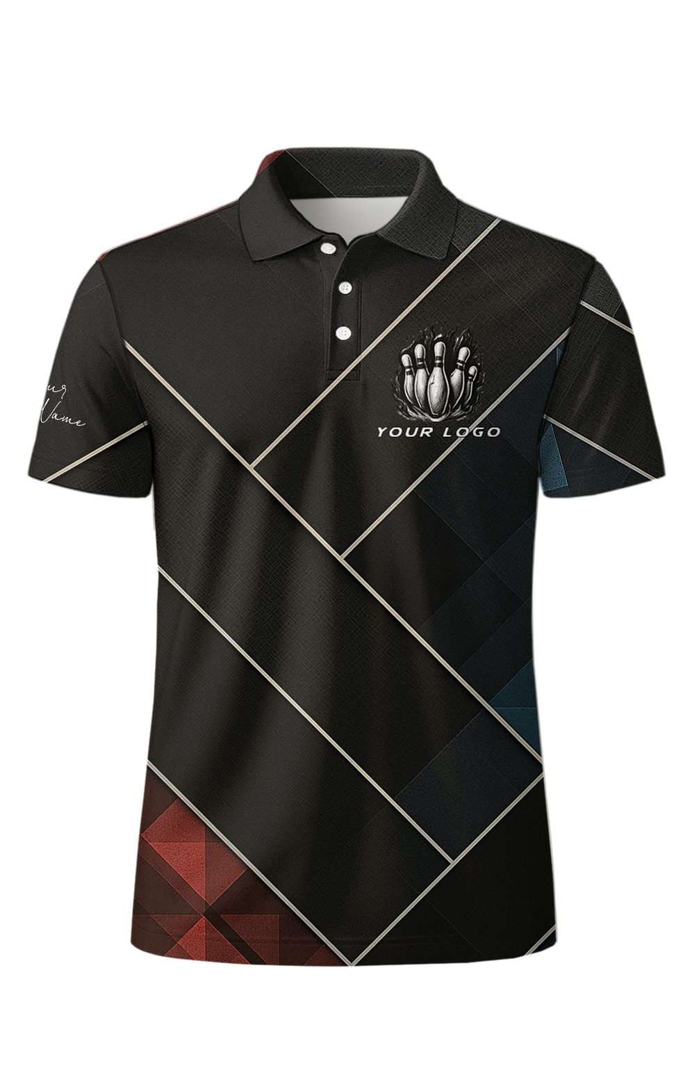 Geometric Red And Blue Slices Bowling Jersey