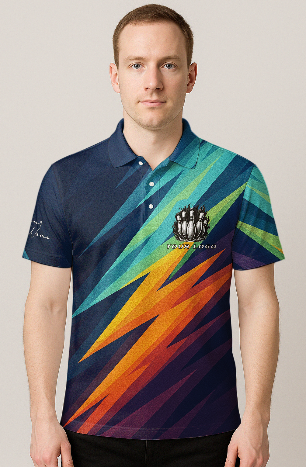 Colorful Lightning Bolt Strike Bowling Jersey