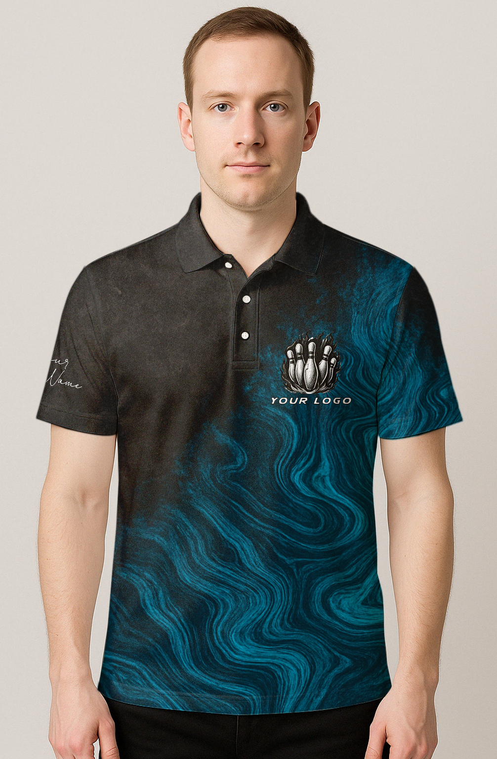 Dark Teal Marble Flowing Lanes Bowling Jersey